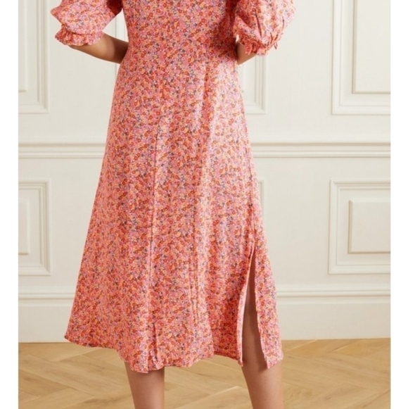 Faithfull The Brand Jean Marie Betina Floral Print Cobalt Blue Midi Dress Size 8 - Picture 7 of 17